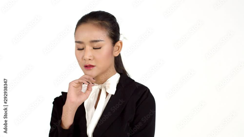 Young pretty woman was thinking and glad when figure out Young pretty woman was thinking and glad when figure out