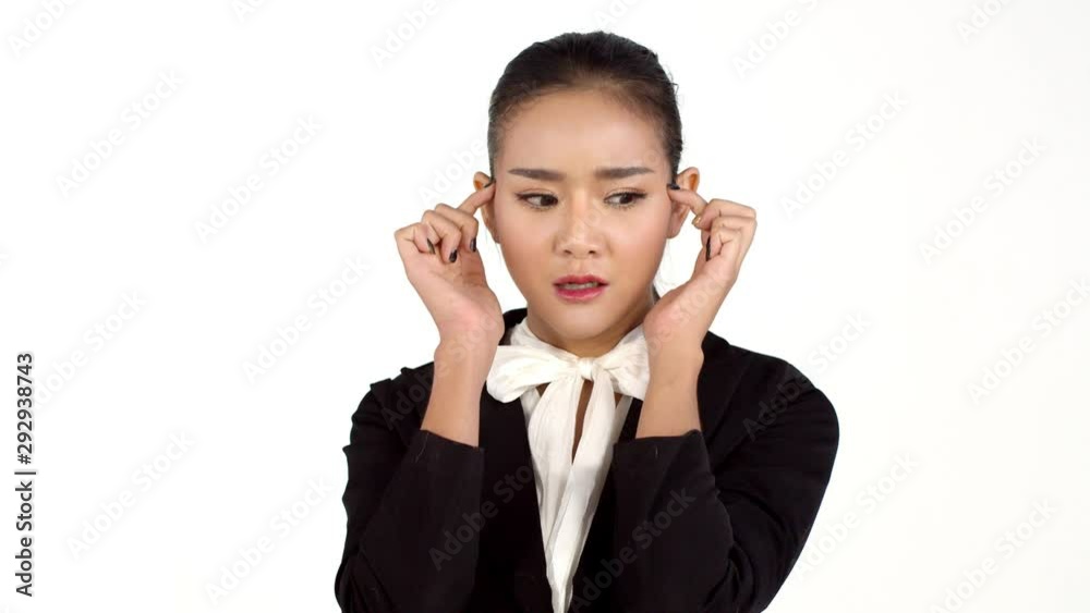 Young pretty woman was thinking and glad when figure out Young pretty woman was thinking and glad when figure out