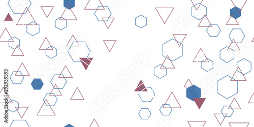 Seamless pattern from different triangles and hexagons. Cropped shapes. Vector illustration.