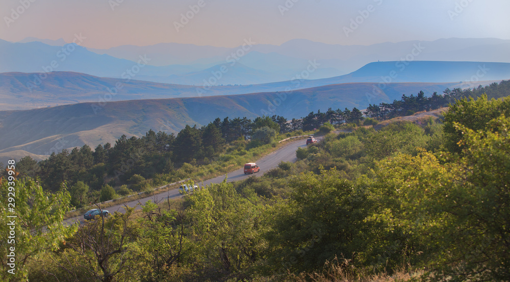 Cars on a mountain road