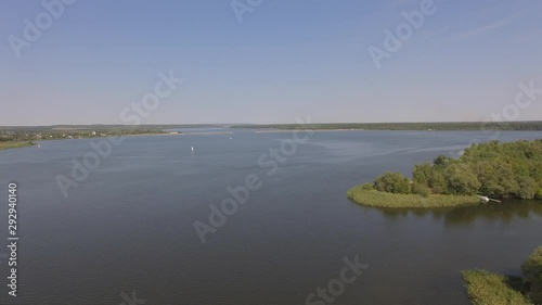 Ukraine, Kharkiv Oblast, Pecheneg Reservoir, July 24, 2019, sailing and motor yachts, boat trip, a beautiful video shot with a drone. 4k photo