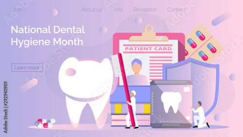 National Dental Hygiene Month celebrated in October. Tiny dentists make x-ray scan of teeth to help toothache,
