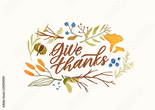 Autumn season botanical greeting card flat vector template. Leaves and branch...