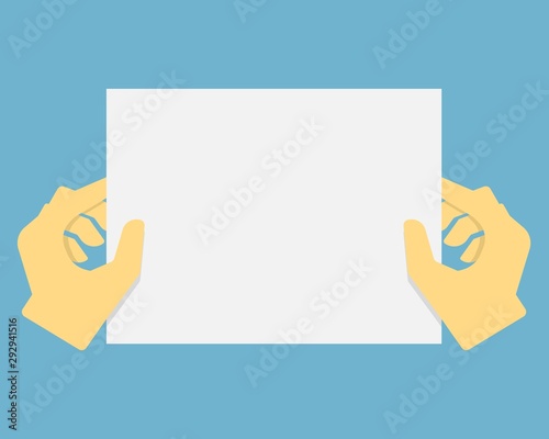 Human hands holding blank advertising card. Vector ilustration. Flat design