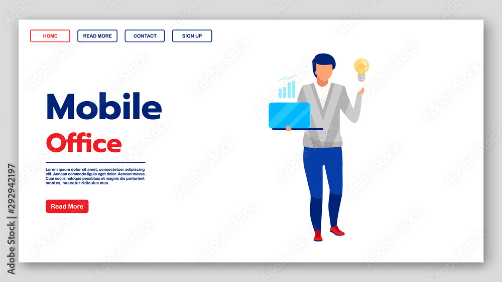 Mobile office landing page vector template. Financial analysis website interface idea with flat illustrations. Business analytics homepage layout. Market research web banner, webpage cartoon concept