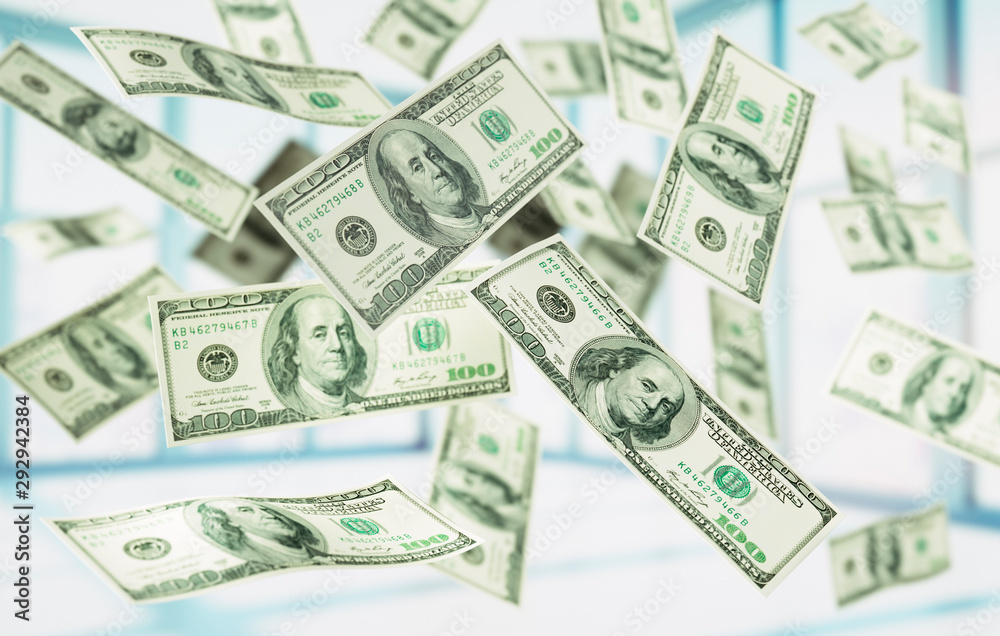100 Dollar Banknotes flying in the air - 3D illustration 100 Dollar Banknotes flying in the air - 3D illustration