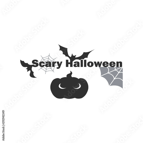 Scary Halloween Party - Stylish Logo Vector with Jack Pumpkin, Bats and Spide...