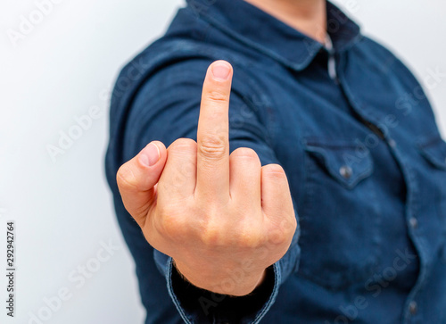 Fotografie finger hand symbols concept middle finger sign in a gesture meaning fuck you or