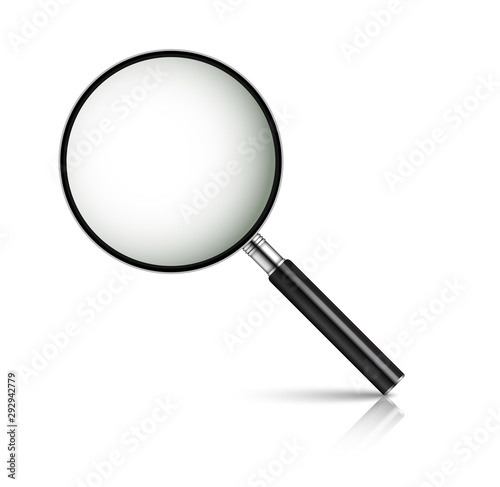 Magnifier in realistic style with shadow and reflection on a white background. Vector graphics in realistic style.