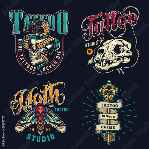 Vintage tattoo studio colorful emblems