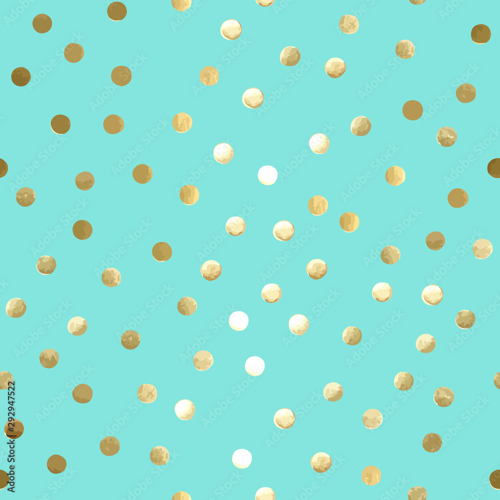 Vector seamless pattern with gold polka dots on mint background Vector seamless pattern with gold polka dots on mint background