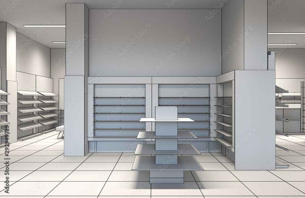 Fototapeta premium shopping mall, interior visualization, 3D illustration
