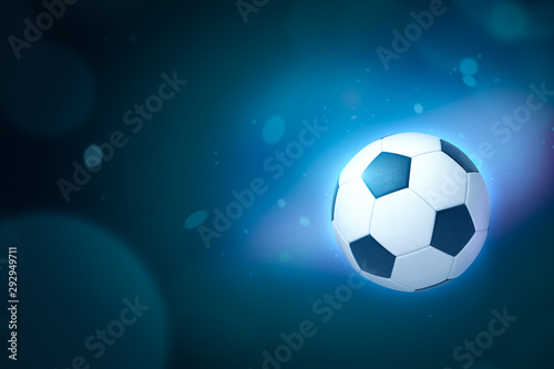 3d rendering of a football on gradient blue bokeh background with copy space. © gearstd