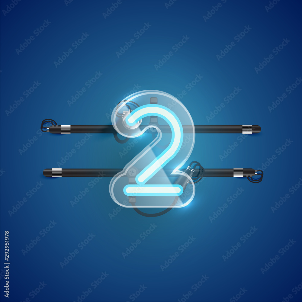 Realistic neon 2 character with plastic case around, vector illustration Realistic neon 2 character with plastic case around, vector illustration