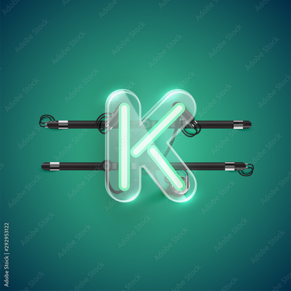 Realistic neon K character with plastic case around, vector illustration Realistic neon K character with plastic case around, vector illustration