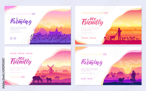 Farming life brochure cards set. Take care of the garden template of flyear, web banner, ui header, enter site. Invitation concept background. Layout illustration modern slider page