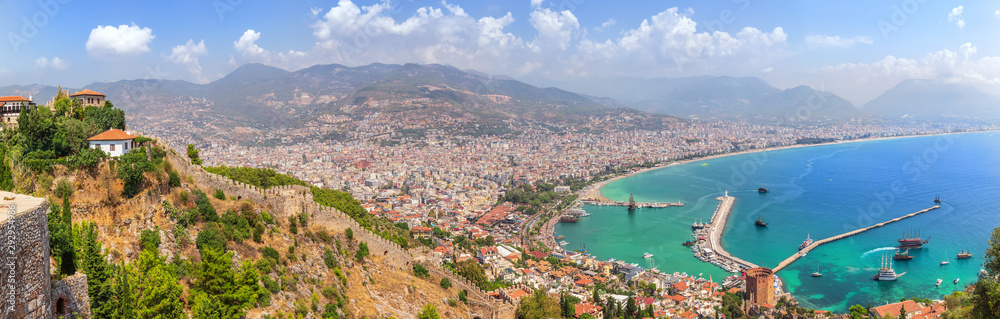 Panorama of Alanya, view on the port from the Alanya castle, Turkey