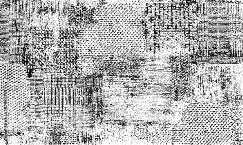 Broken plaster wall effect. Grunge worn damask pattern design. Distressed fabric texture. Overlay texture design. Vector illustration. Eps10.