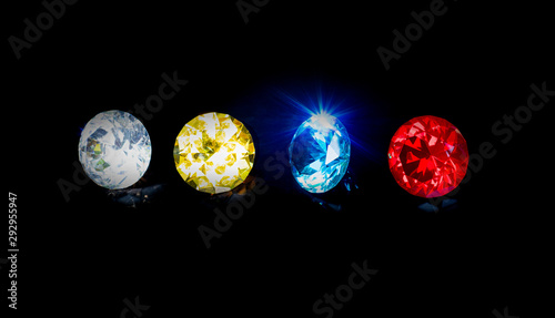 Group beautiful diamond at blue red yellow and clear