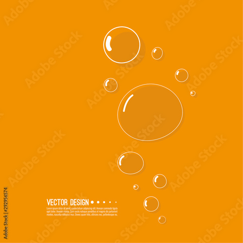 Underwater fizzing air bubbles on orange background. Undersea vector illustration.