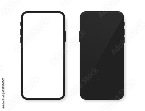 Smartphone blank screen, phone mockup with front and back view. Template for infographics for presentation UI design interface