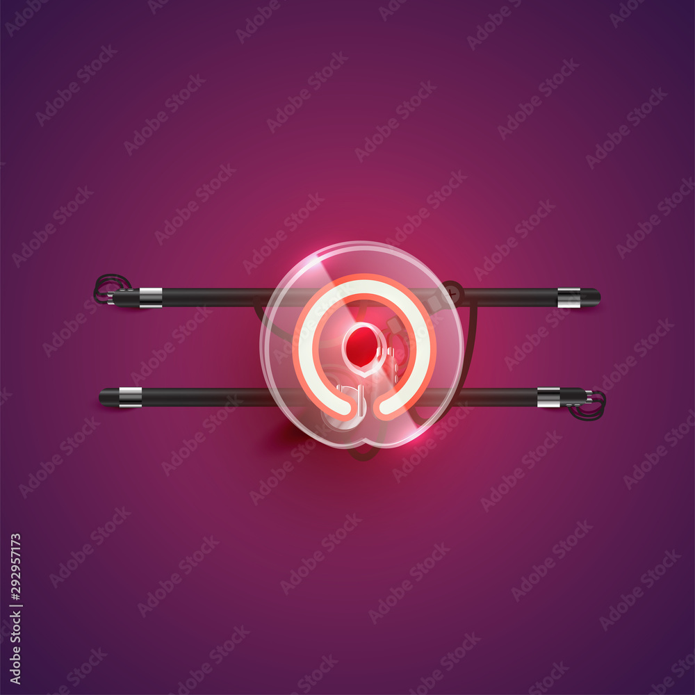 Realistic neon O character with plastic case around, vector illustration Realistic neon O character with plastic case around, vector illustration