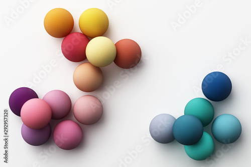 Set of colorful red,purple,blue realistic spheres with fabric texture on white background. 3d rendering © Jokiewalker