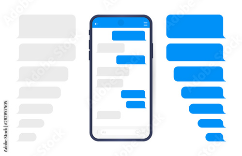 Smart Phone with messenger chat screen. Sms template bubbles for compose dialogues. Modern vector illustration flat style photo