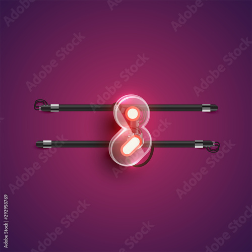 Realistic neon character with plastic case around, vector illustration
