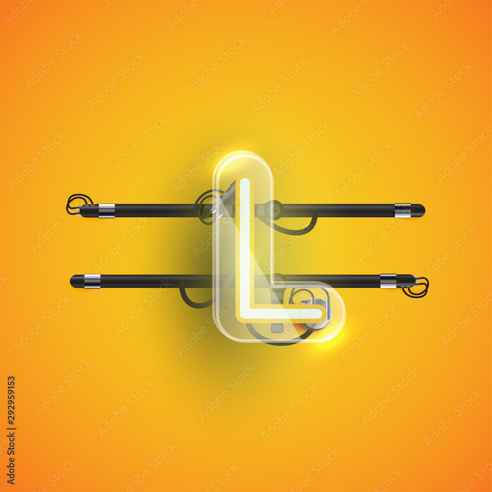 Realistic neon L character with plastic case around, vector illustration Realistic neon L character with plastic case around, vector illustration