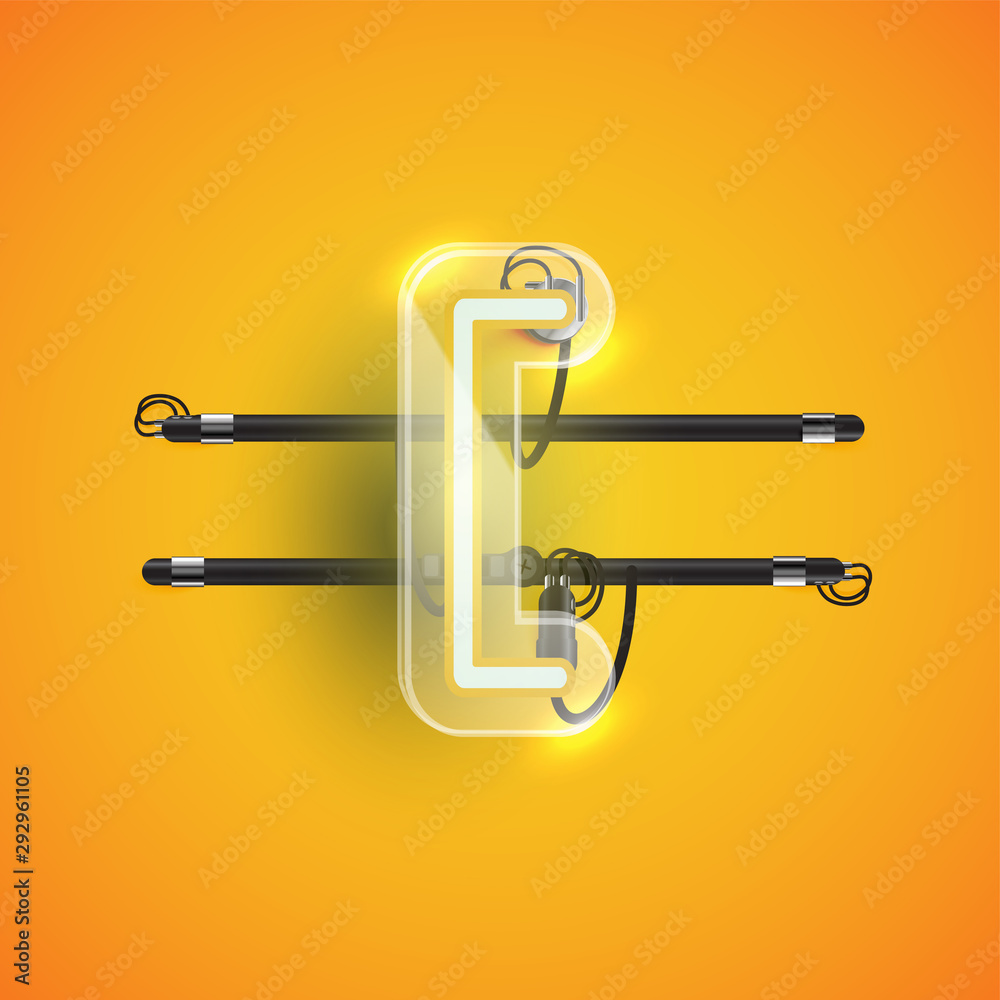 Realistic neon 'bracket' character with plastic case around, vector illustration Realistic neon 'bracket' character with plastic case around, vector illustration