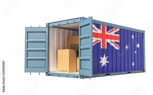 Freight Container with Australia flag isolated on white - 3D Rendering