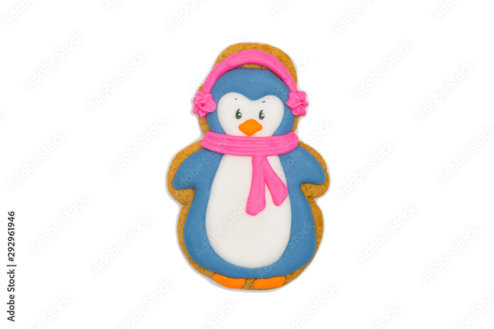 gingerbread cookie funny penguin with a scarf around his neck gingerbread cookie funny penguin with a scarf around his neck