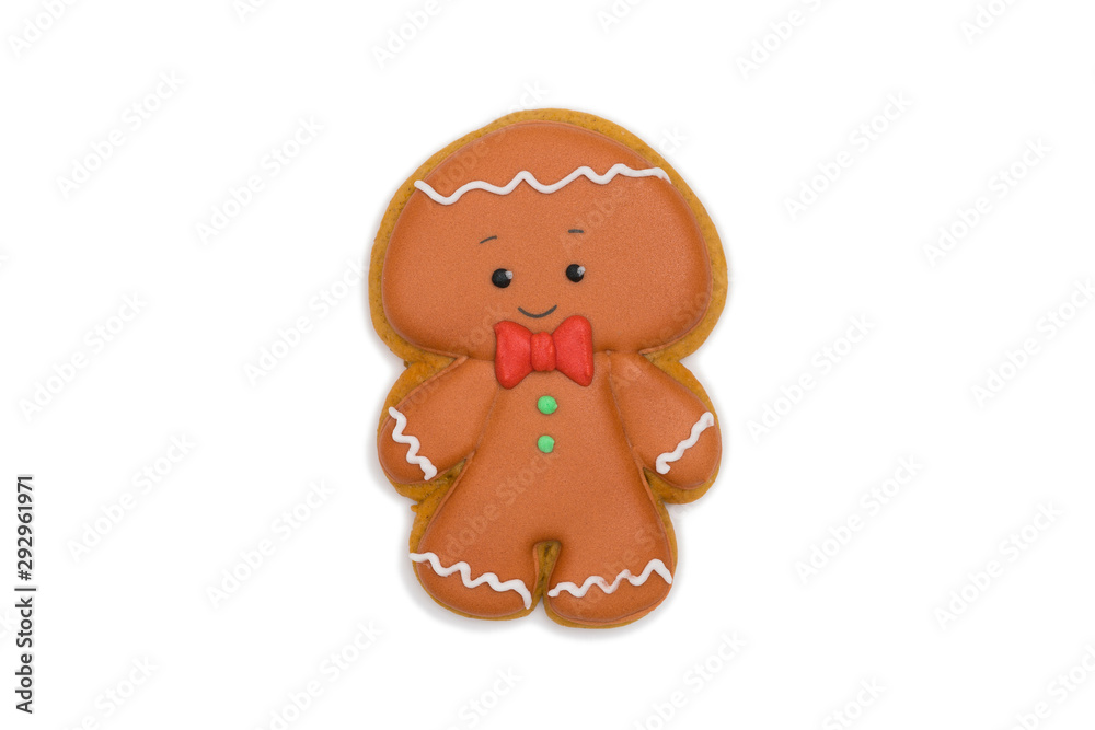 gingerbread man with bow tie isolated on white background
