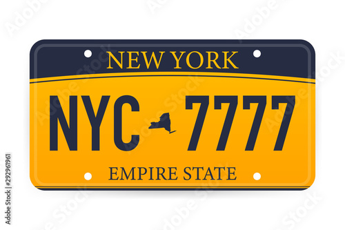 Vehicle registration of New York registration plates nummer car. Vector illustration.