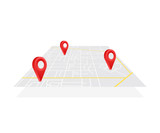 GPS navigator pointer on city map, from place to place. Vector illustration.