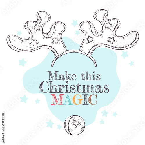 Funny Christmas horns of reindeer and a red nose Vector.
