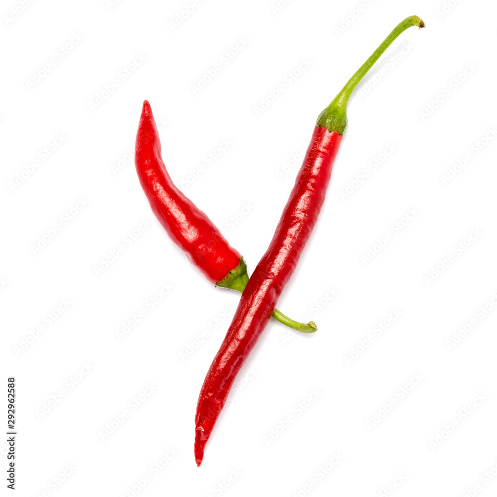 English alphabet made of chili peppers on white background. Font made of hot red chili pepper isolated - letter Y.