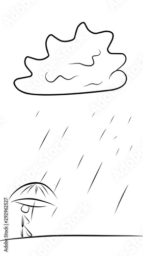 hand drawn sun and rain mountain urban city scene outline doodle pencil sketch illustration