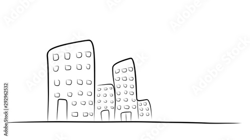 hand drawn sun and rain mountain urban city scene outline doodle pencil sketch illustration