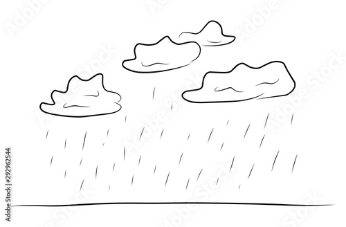 hand drawn sun and rain mountain urban city scene outline doodle pencil sketch illustration