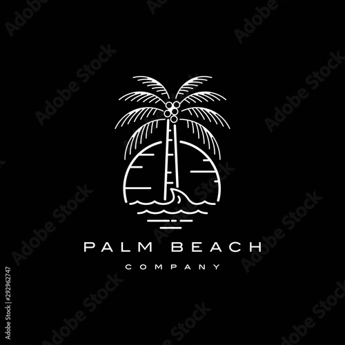 Palm  tree on the beach with sunset illustration  logo design template