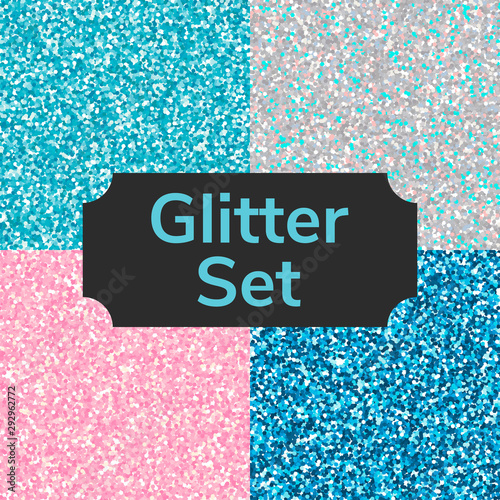 Set square color glitter texture pattern. Silver, pink, blue.