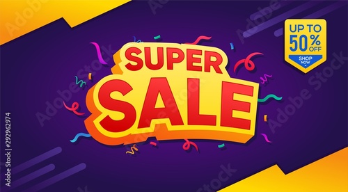 Super sale banner template design, special offer and discount up to 50% template