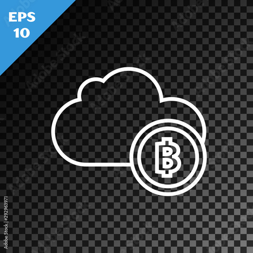 White line Cryptocurrency cloud mining icon isolated on transparent dark background. Blockchain technology, bitcoin, digital money market, cryptocoin wallet. Vector Illustration