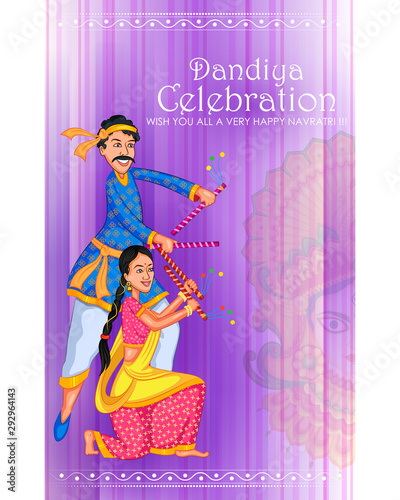 Couple performing Garba dance in Dandiya Raas for Dussehra or Navratri in vector