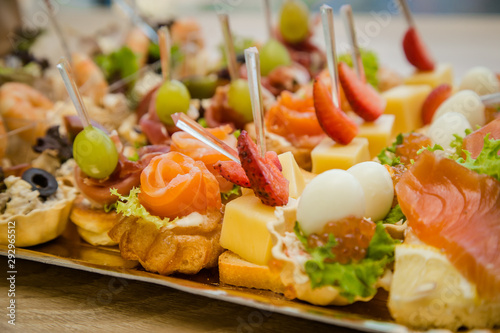 sandwiches and canapés with fish and meat