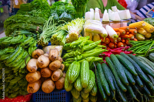 Fresh vegetables and fruits at local market in Sanya, Hainan, China