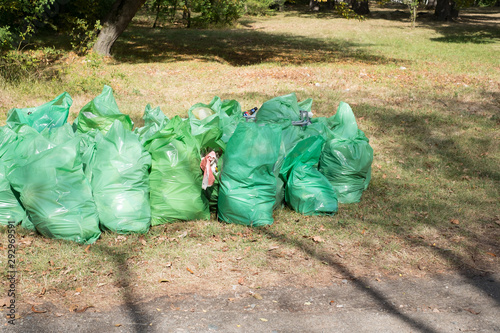 garbage bags thrown into the forest