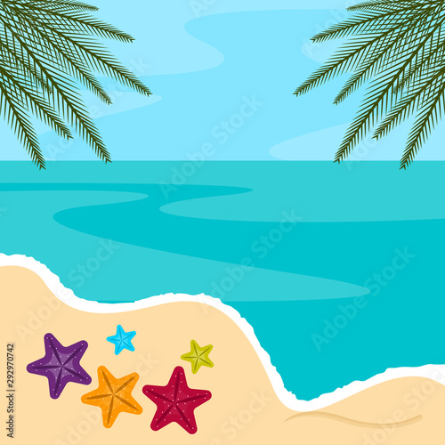 Beach landscape with sand and sea - Vector illustration